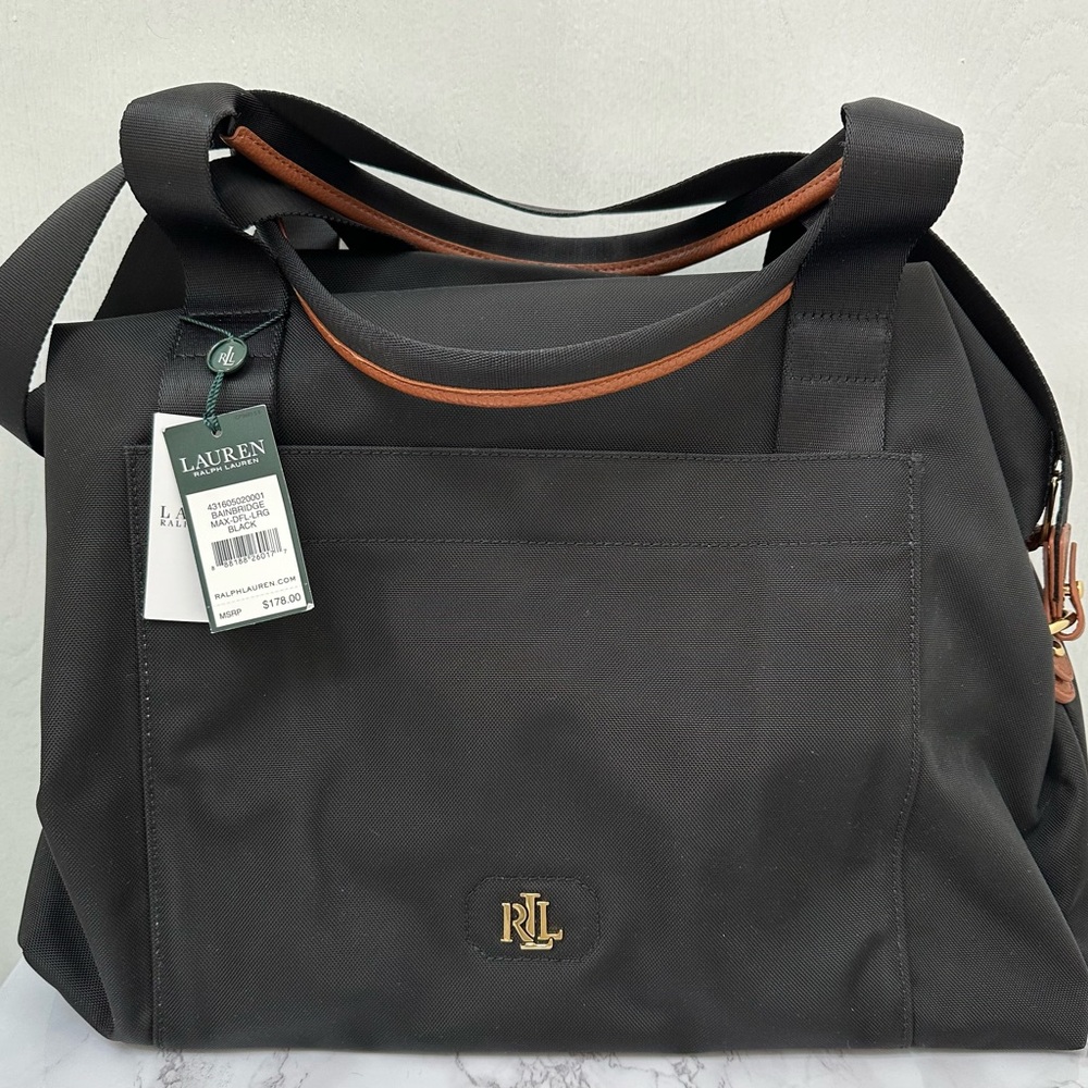 Lauren Ralph Lauren Black and Brown Duffle Bag